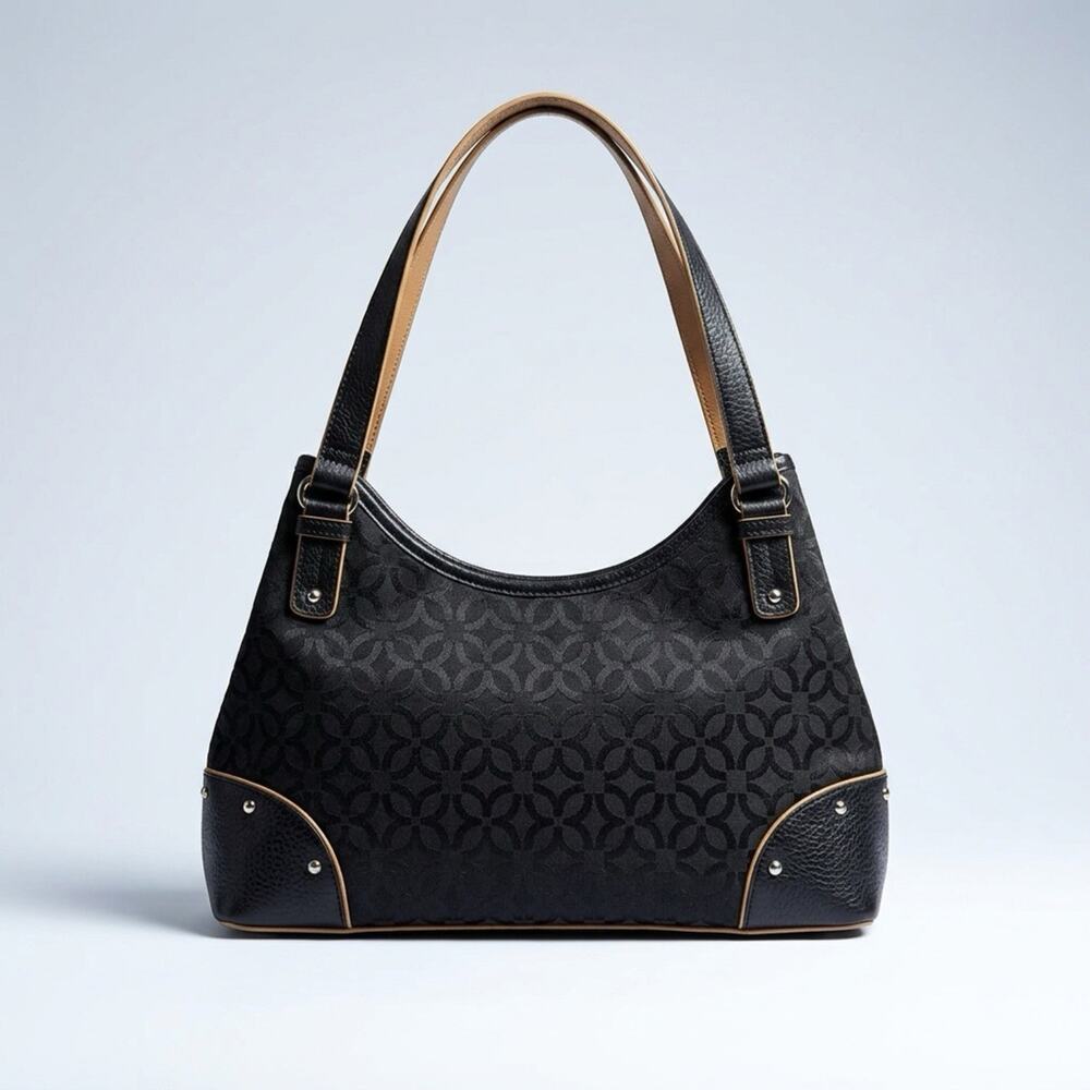 Relic Vintage Y2K Black Faux Leather Monogram HOBO Purse Shoulder Bag Studded